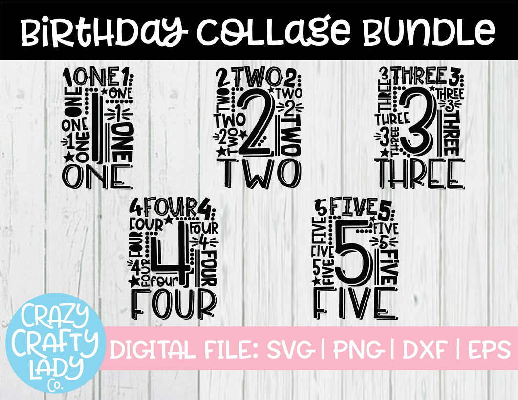 Birthday Collage SVG Cut File Bundle (1-5)