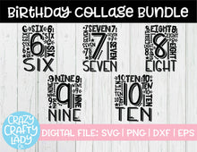 Load image into Gallery viewer, Birthday Collage SVG Cut File Bundle (6-10)