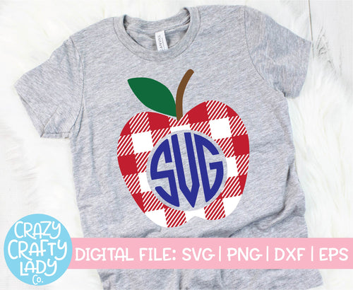 Gingham Apple Monogram Frame SVG Cut File