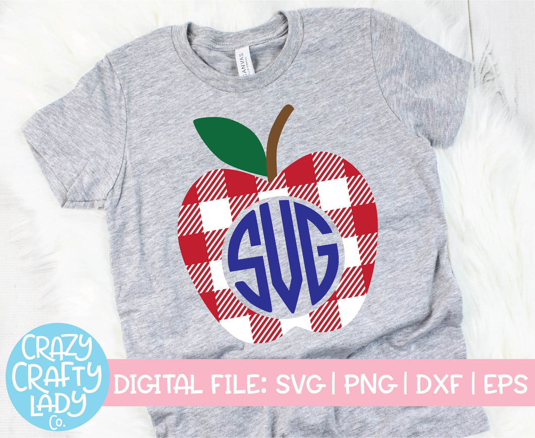 Gingham Apple Monogram Frame SVG Cut File