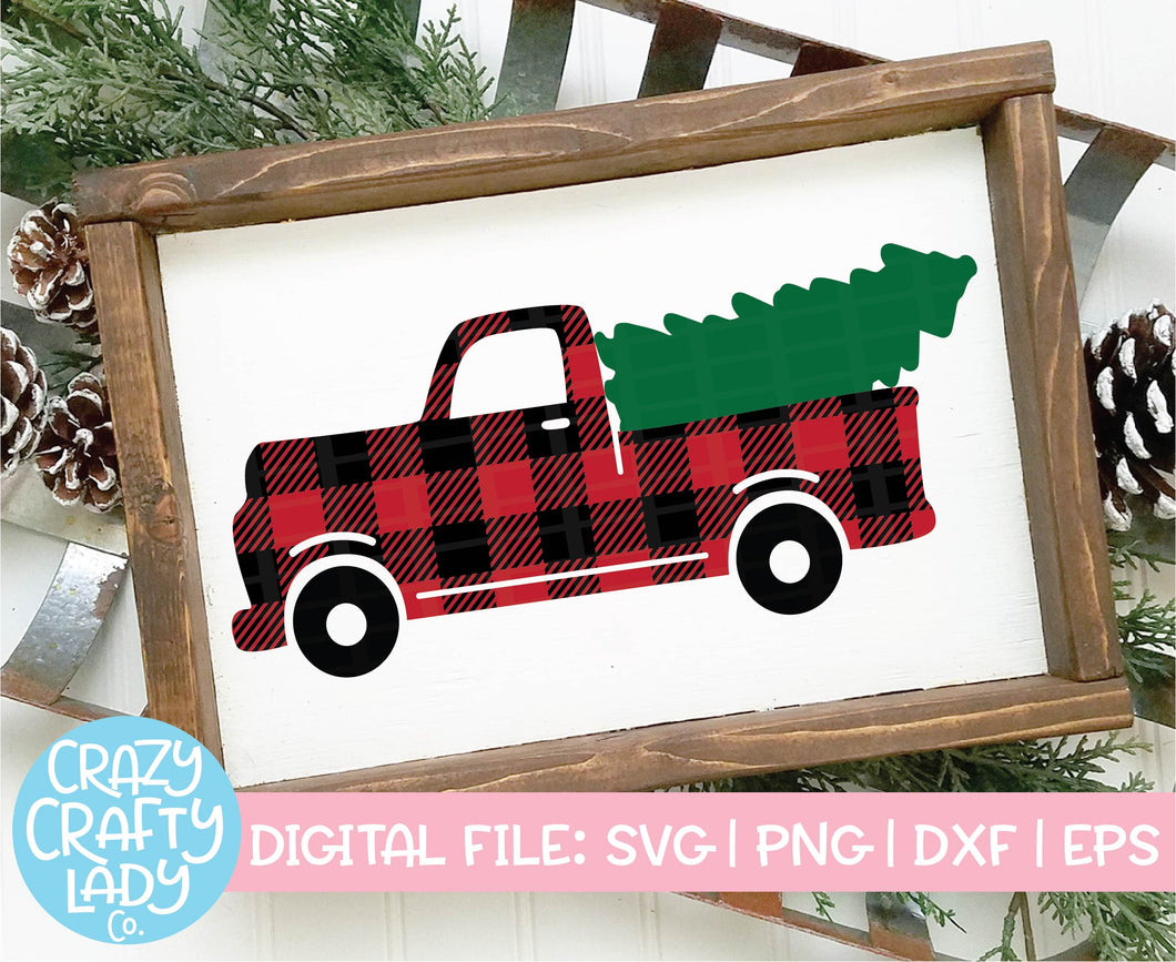 Buffalo Plaid Christmas Tree Truck SVG Cut File