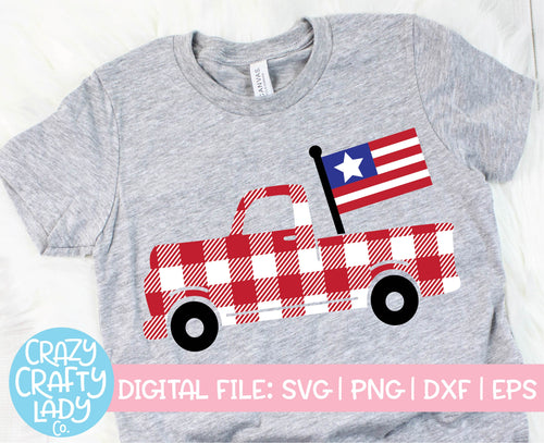 Buffalo Plaid American Flag Truck SVG Cut File