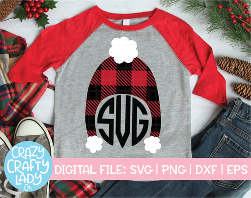 Buffalo Plaid Hat Monogram Frame SVG Cut File