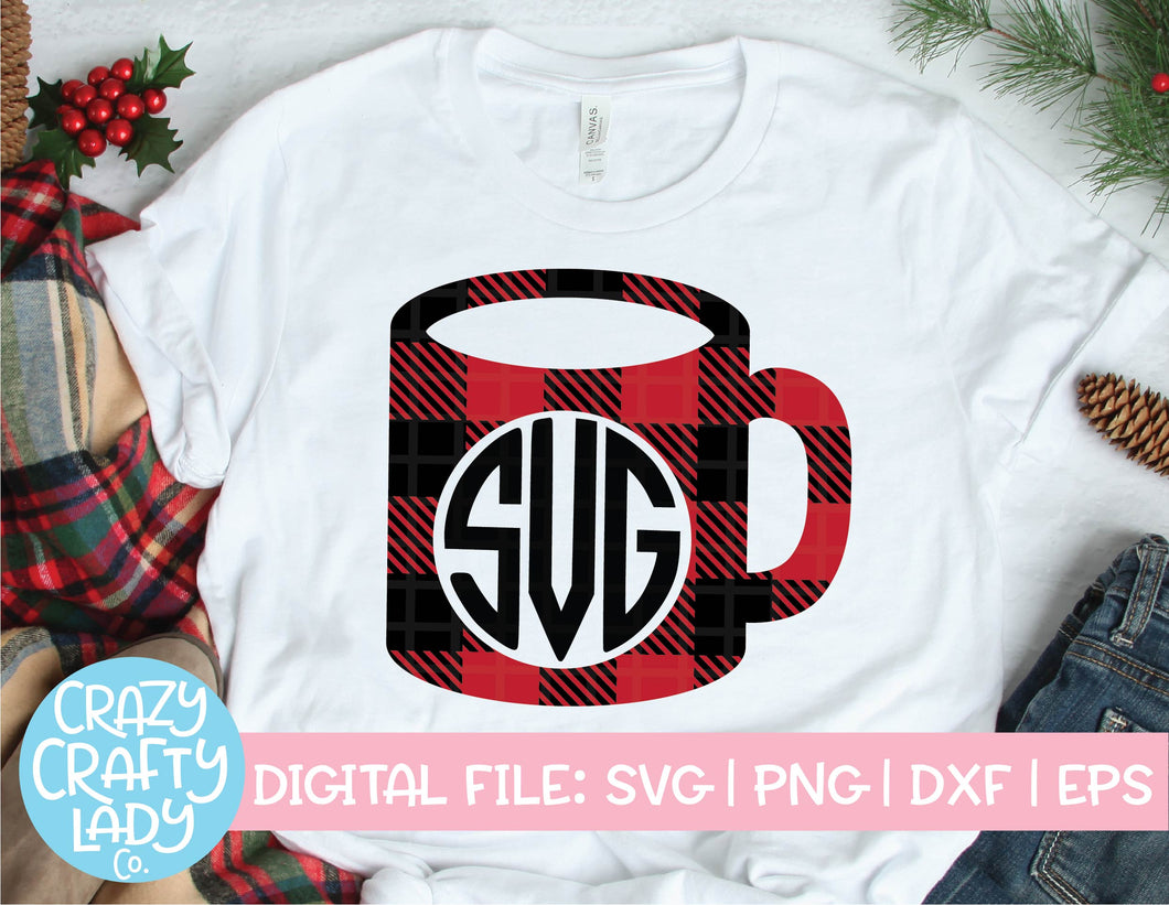 Buffalo Plaid Coffee Mug Monogram Frame SVG Cut File