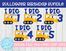 Load image into Gallery viewer, Bulldozer Birthday SVG Cut File Bundle