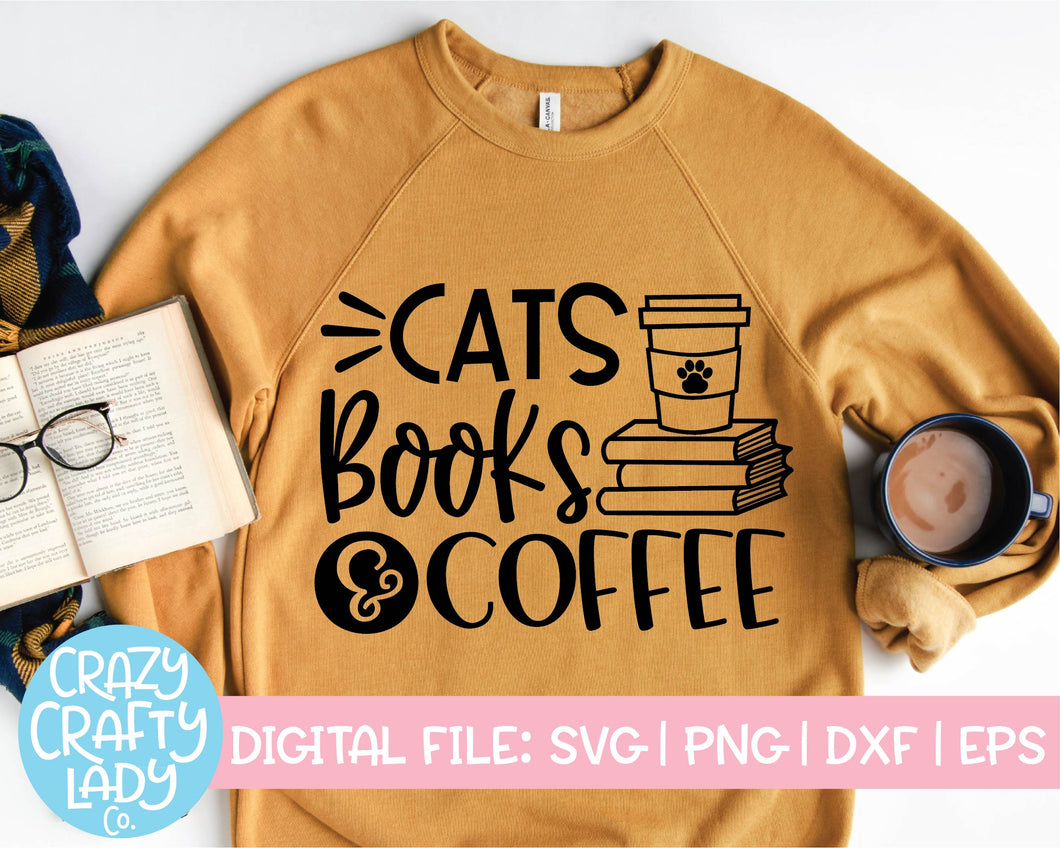 Cats, Books, & Coffee SVG Cut File