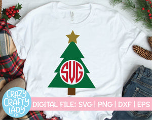 Christmas Tree Monogram Frame SVG Cut File