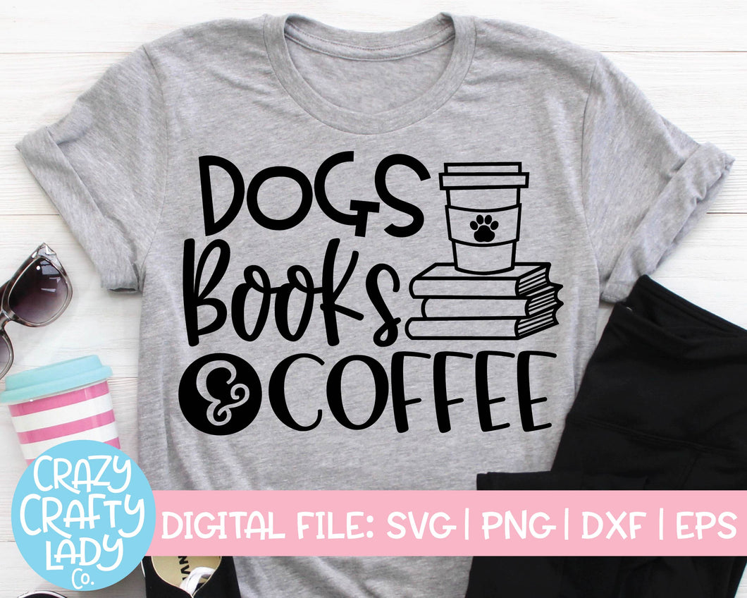 Dogs, Books, & Coffee SVG Cut File