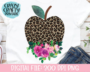 Floral Leopard Print Apple PNG Printable File