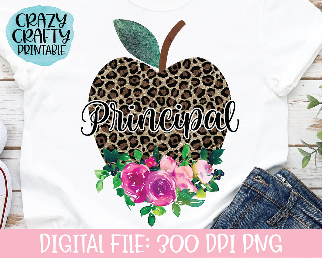 Floral Leopard Print Principal Apple PNG Printable File