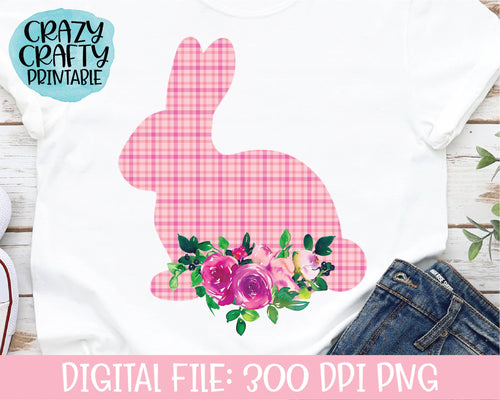 Floral Plaid Bunny PNG Printable File