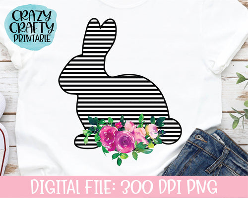 Floral Striped Bunny PNG Printable File