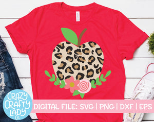 Floral Leopard Print Apple SVG Cut File