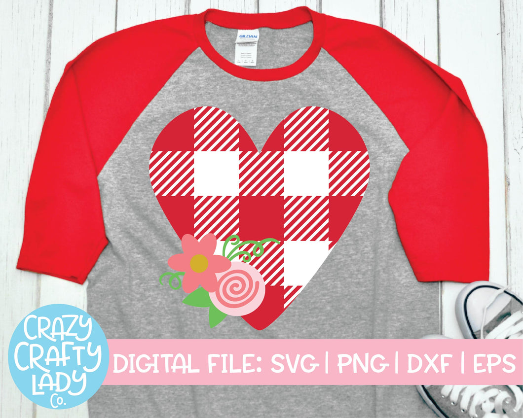Floral Buffalo Plaid Heart SVG Cut File