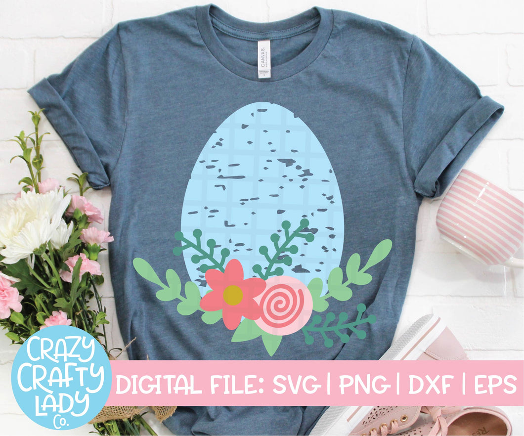 Grunge Floral Easter Egg SVG Cut File
