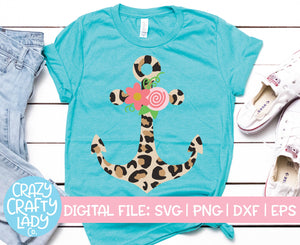 Floral Leopard Print Anchor SVG Cut File