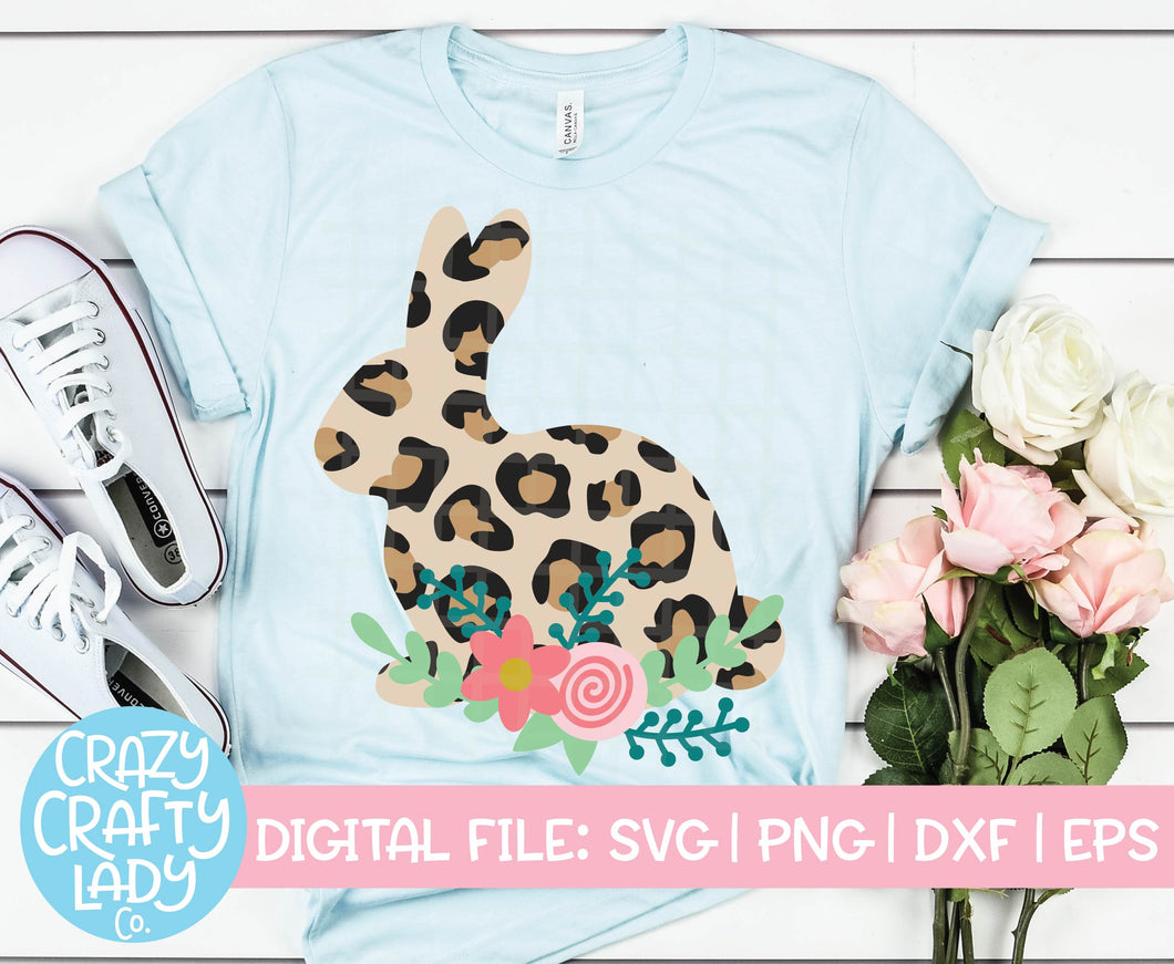 Floral Leopard Print Bunny SVG Cut File