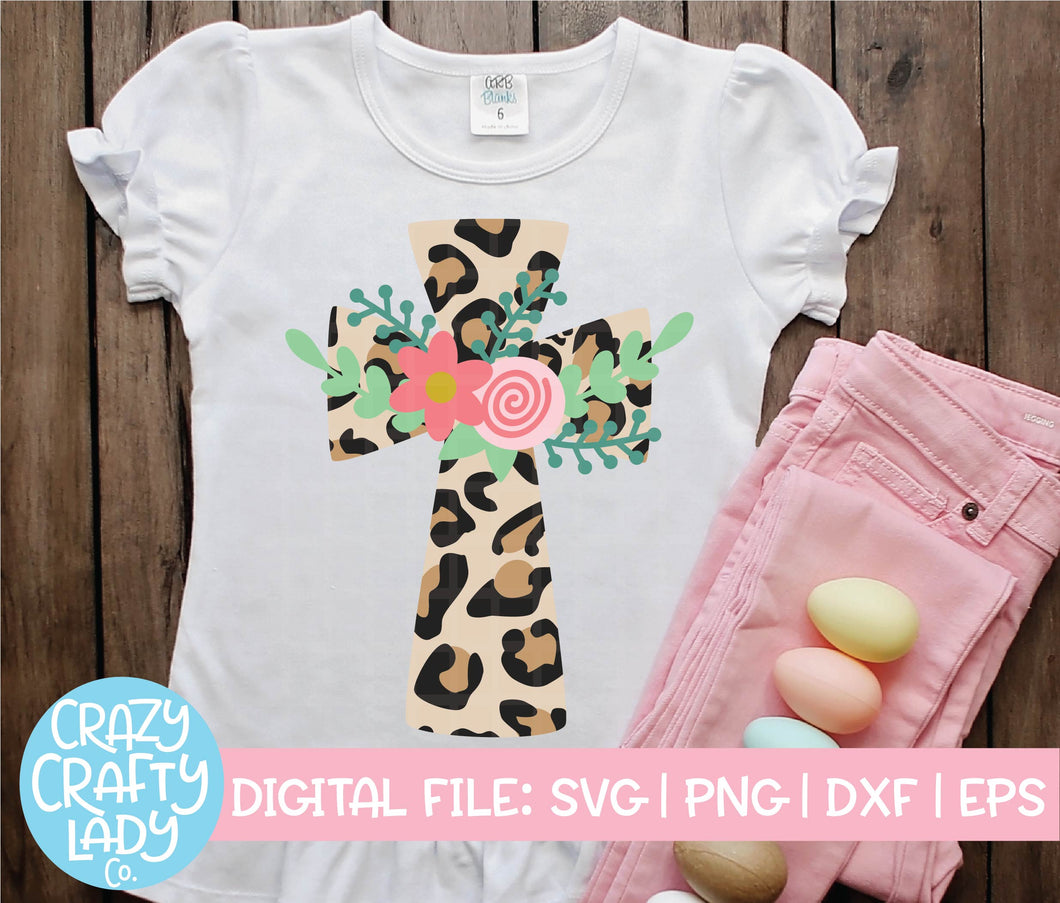 Floral Leopard Print Cross SVG Cut File