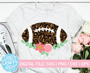 Floral Leopard Print Football SVG Cut File
