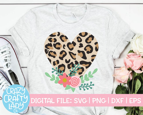 Floral Leopard Print Heart SVG Cut File