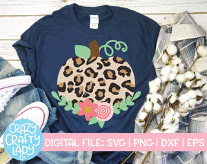 Floral Leopard Print Pumpkin SVG Cut File