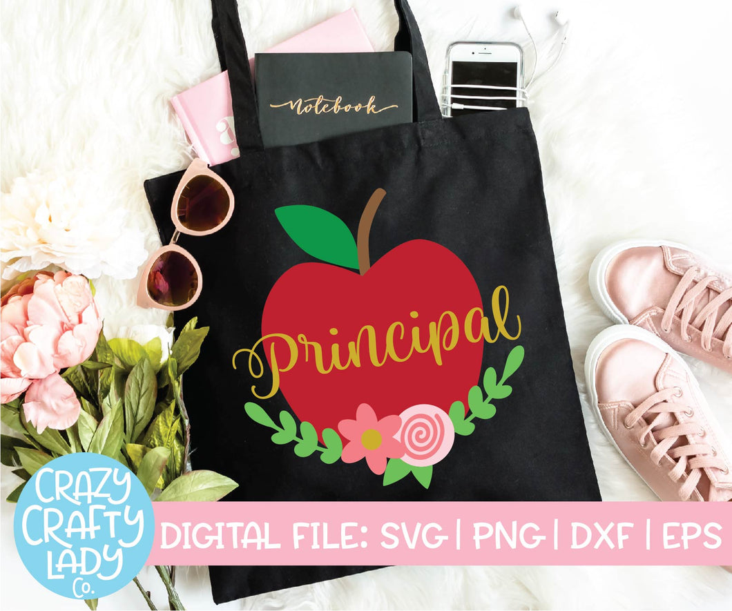 Floral Principal Apple SVG Cut File