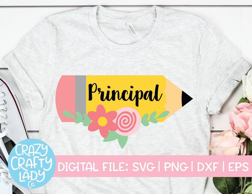 Floral Principal Pencil SVG Cut File