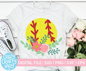 Floral Softball SVG Cut File