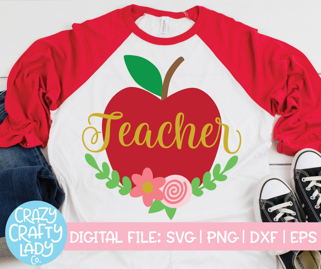 Floral Teacher Apple SVG Cut File