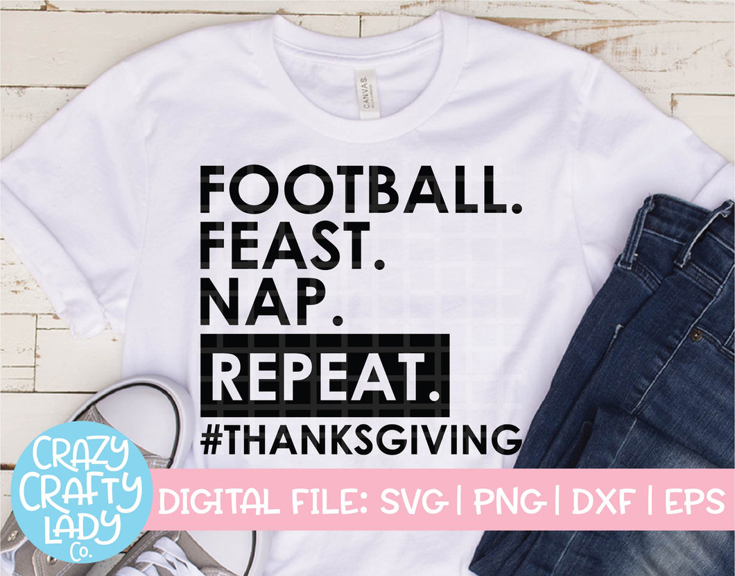 Football, Feast, Nap, Repeat SVG Cut File