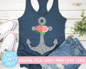 Grunge Floral Anchor SVG Cut File