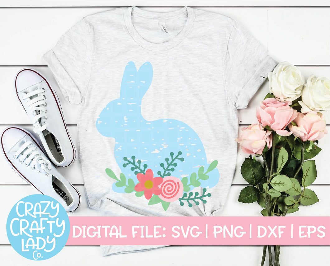 Grunge Floral Bunny SVG Cut File