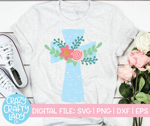 Grunge Floral Cross SVG Cut File
