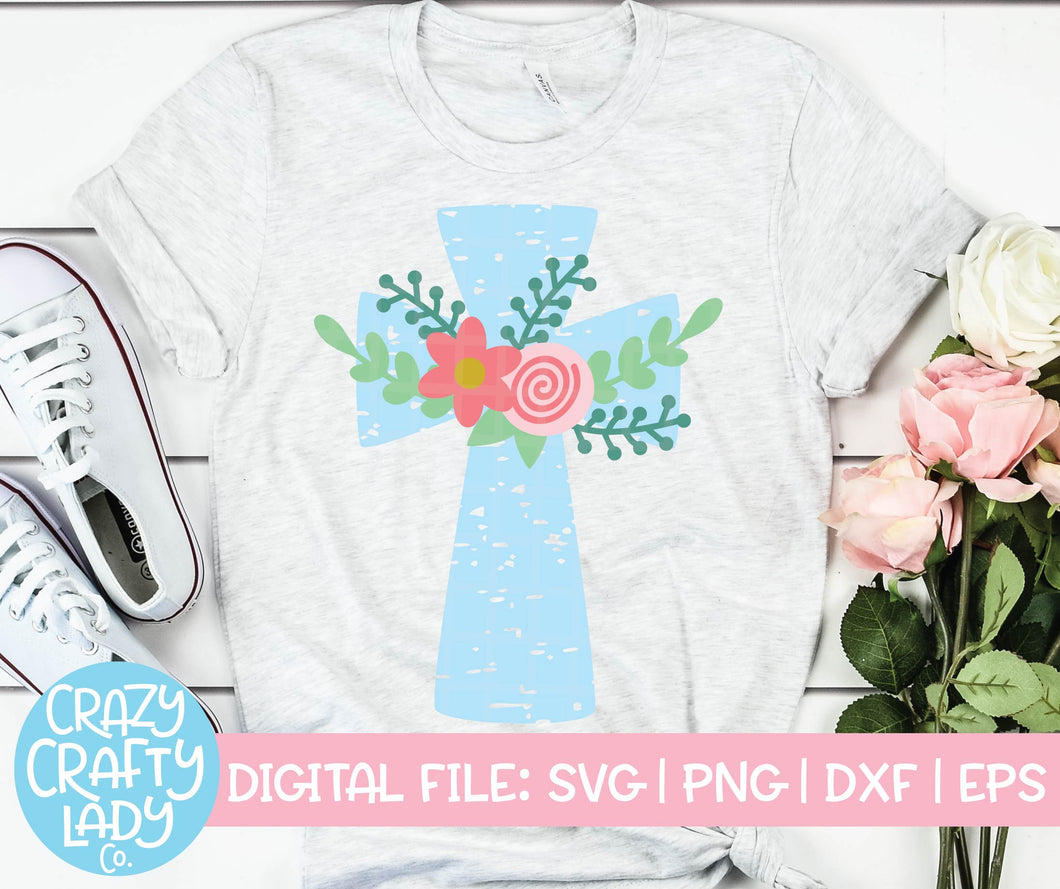 Grunge Floral Cross SVG Cut File