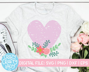 Grunge Floral Heart SVG Cut File