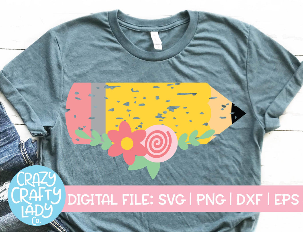 Grunge Floral Pencil SVG Cut File