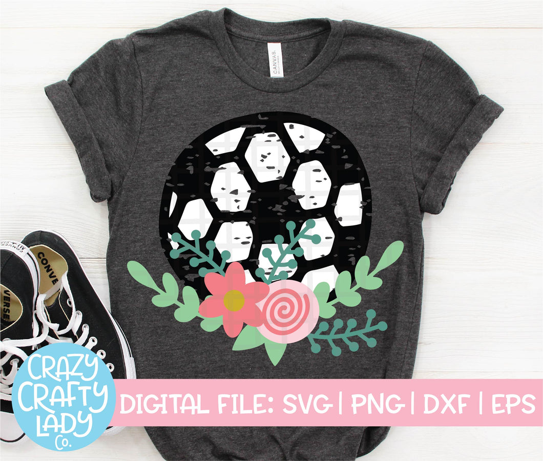 Grunge Floral Soccer Ball SVG Cut File