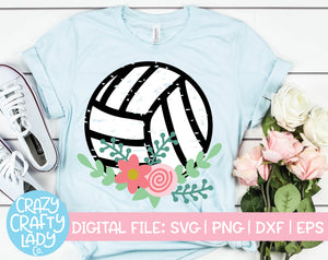 Grunge Floral Volleyball SVG Cut File