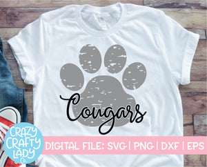 Grunge Cougars Paw Print SVG Cut File