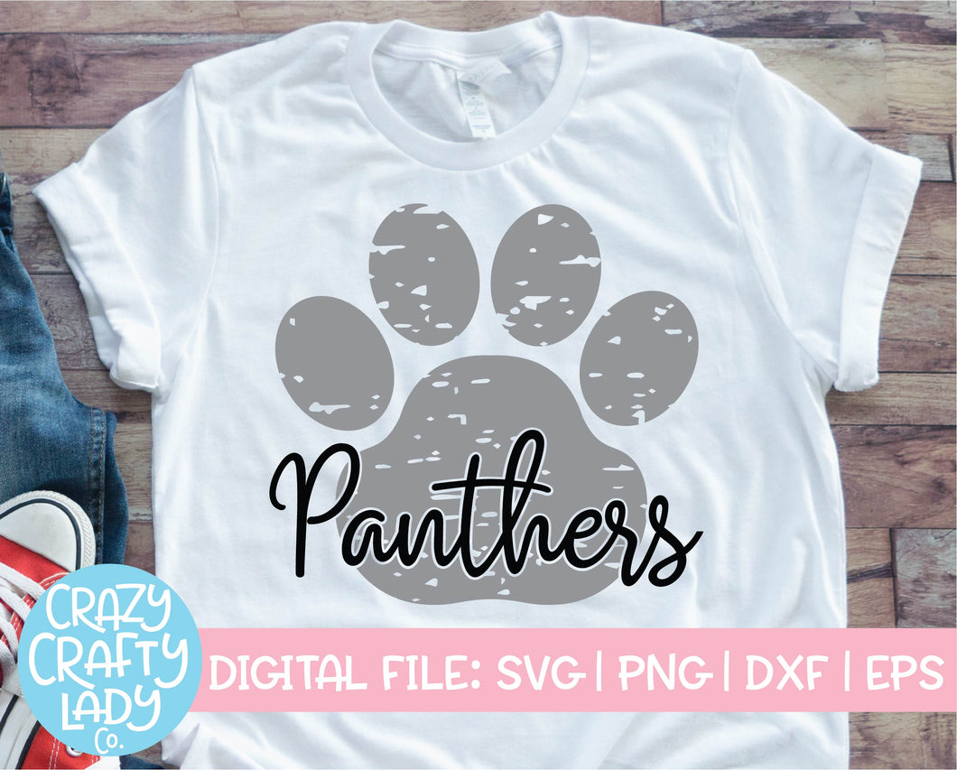 Grunge Panthers Paw Print SVG Cut File