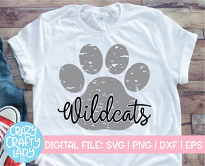 Grunge Wildcats Paw Print SVG Cut File