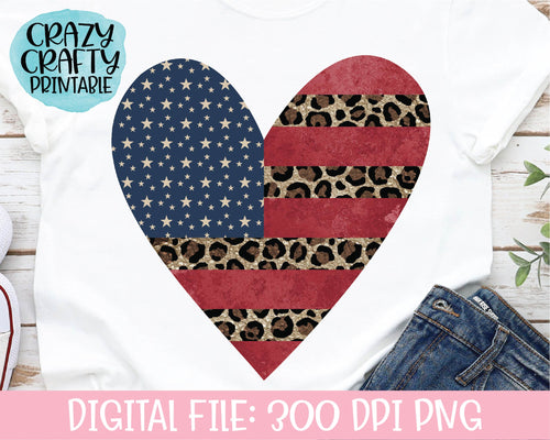 Leopard Print Flag Heart PNG Printable File