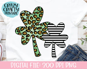 Leopard Print & Striped Clovers PNG Printable File