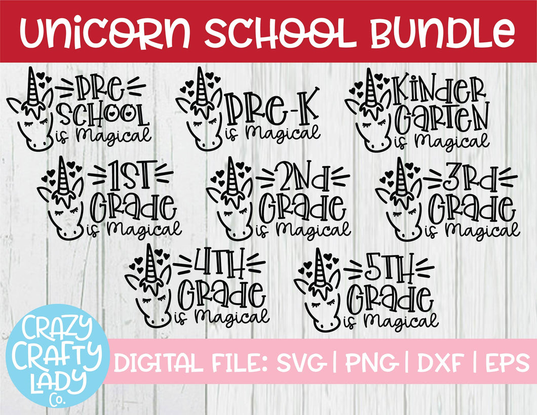 Unicorn School SVG Cut File Bundle