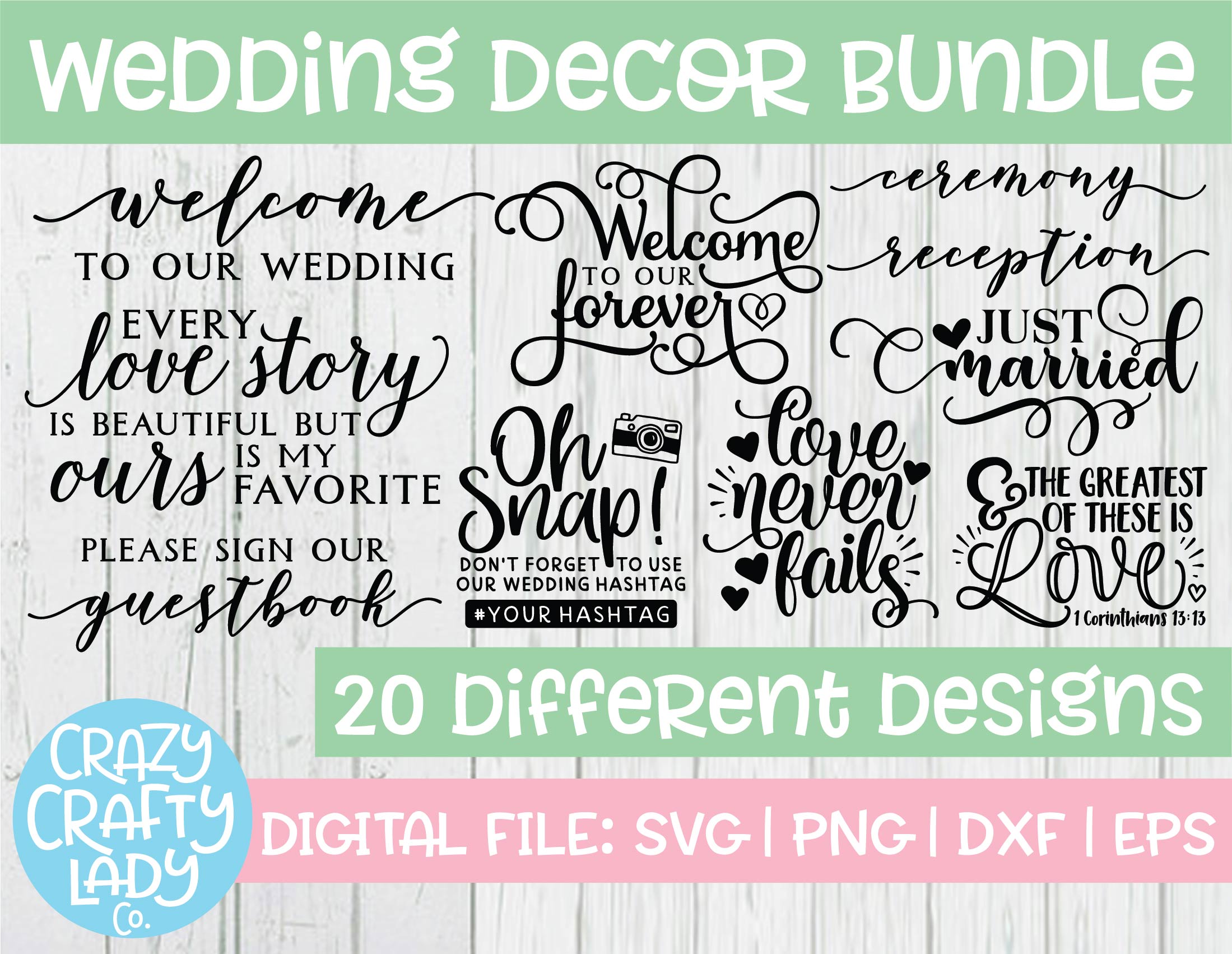 Wedding Decor SVG Cut File Bundle Crazy Crafty Lady Co